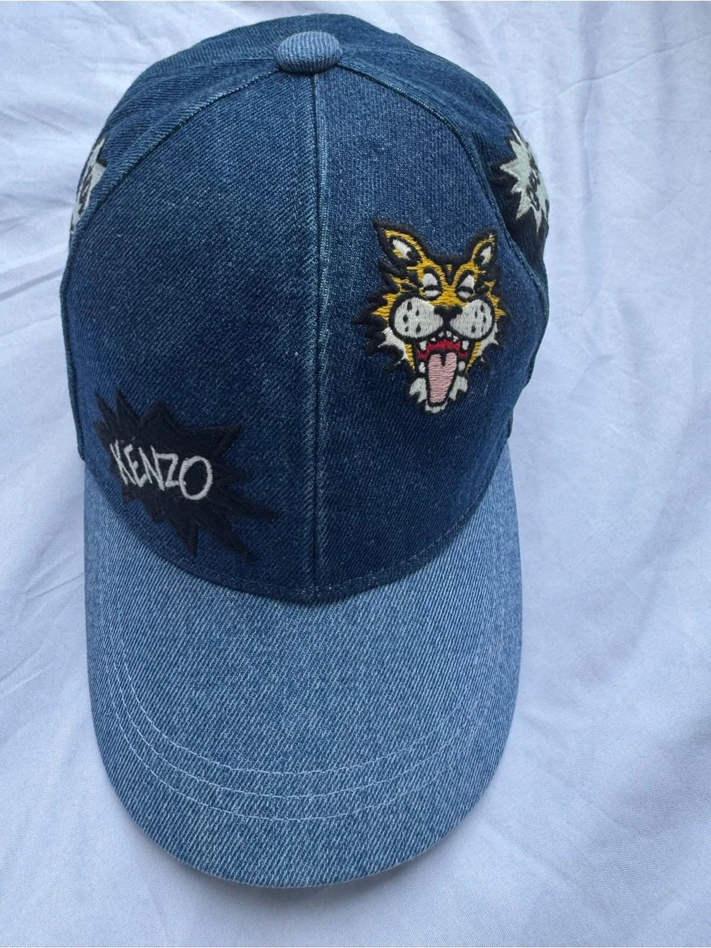 KENZO Kids Blue Denim Tiger Patch Baseball Cap Size 54